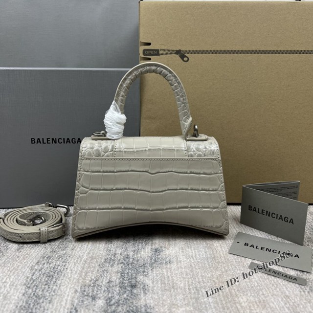 Balenciaga專櫃爆款灰白鱷魚紋XS號Hourglass沙漏包 巴黎世家頂級原單手提肩背包 款號：8896 fyj1218